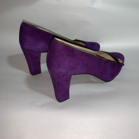CHANEL size 37 purple suede block heel PUMPS - Picture 8 of 14